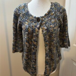 Leo & Nicole Button-Front Knit Cardigan - Blue and Gray